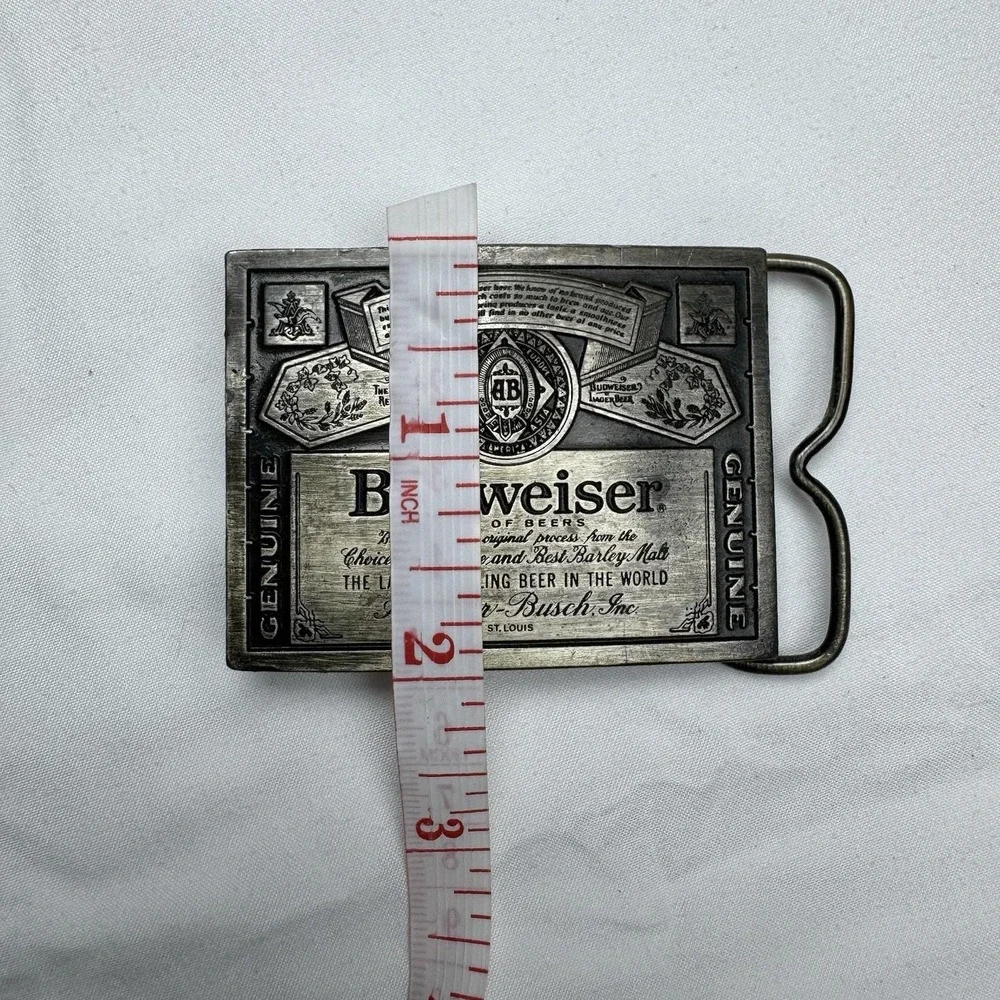 Budweiser King of Beers Belt Buckle Solid Brass A-168 Made In USA Green Emboss‎